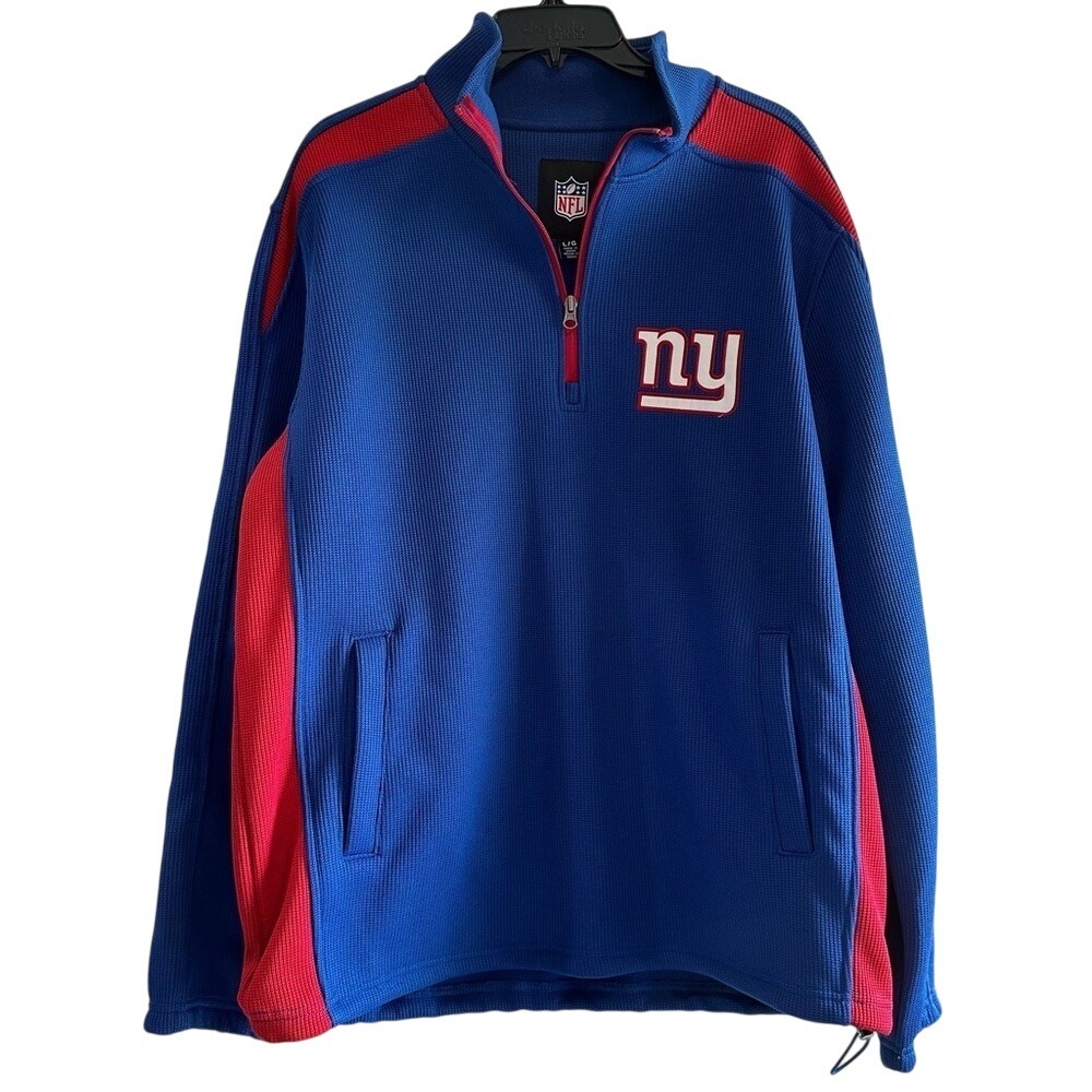 NFL New York Giants Quarter Zip Pullover Jacket Mens L Blue Red Large